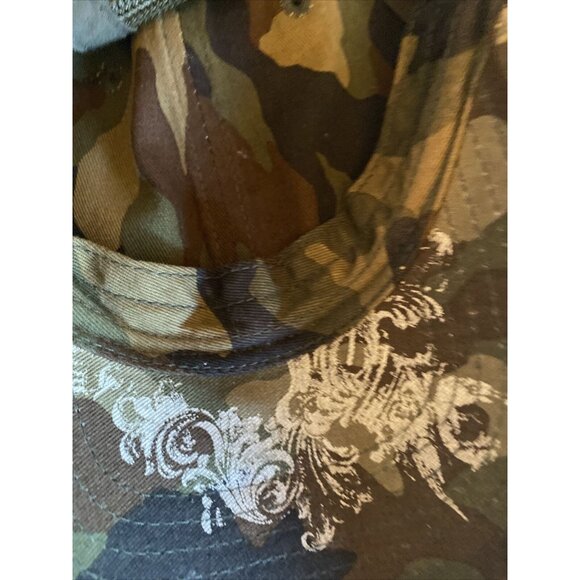 Camo Mesh Trucker Hat With Distressed Brim & Embroidered Eagle Design Adjustable - Picture 6 of 8